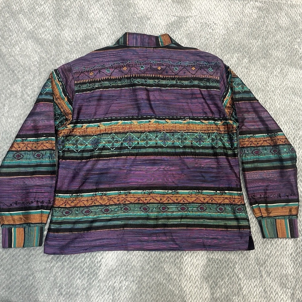 Vintage Chico's Silk Blouse 2 Size Large Colorful Boho Artsy Beaded Embroidered - Picture 2 of 8